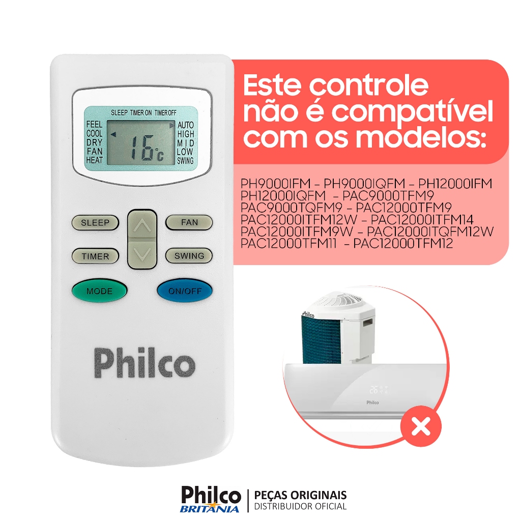 Controle Remoto Original Ar Condicionado Philco Split Cra01 PH9000QFM5