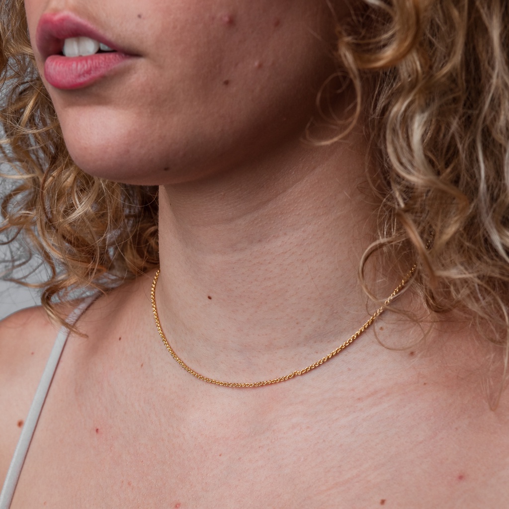 Colar Feminino De Ouro Cordão Baiano Diamantado 1,8mm 40cm Banhado a Ouro 24k Choker