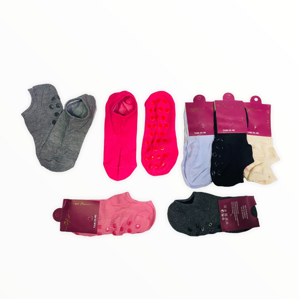 Kit 5 pares meia sapatilha com antiderrapante pilates yoga algodão