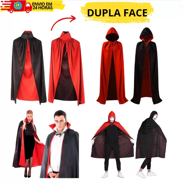 Capa De Vampiro LUXO Preto e Vermelho dupla face D