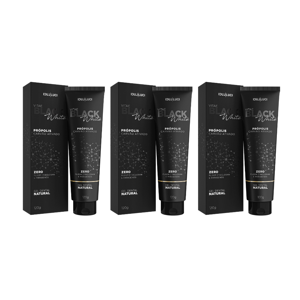 3un Gel Dental Vitae Black White Carvão Ativado 120g Luci Luci
