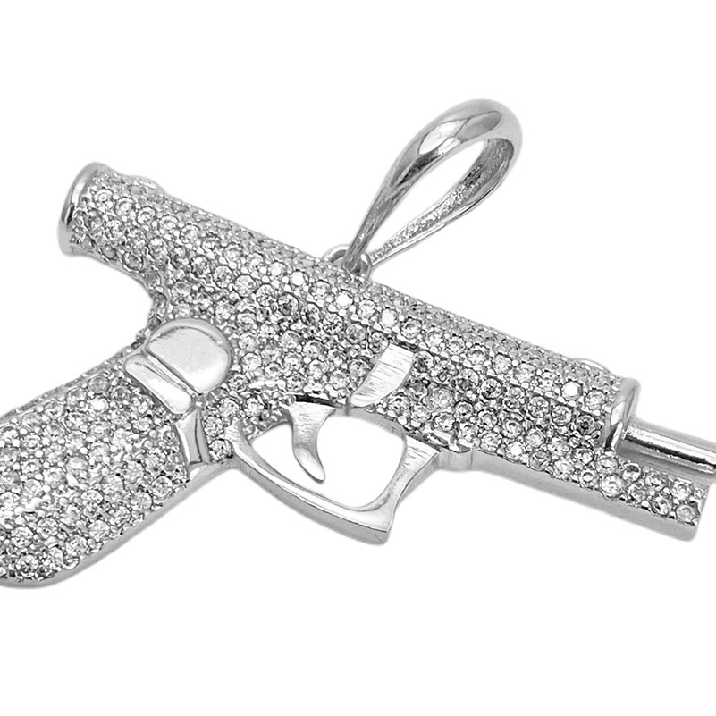 Pingente De Prata 925 Italiana Arma ICED Cravejada 14,5g Banhado a Prata 925 Italiana Pingente Mascu