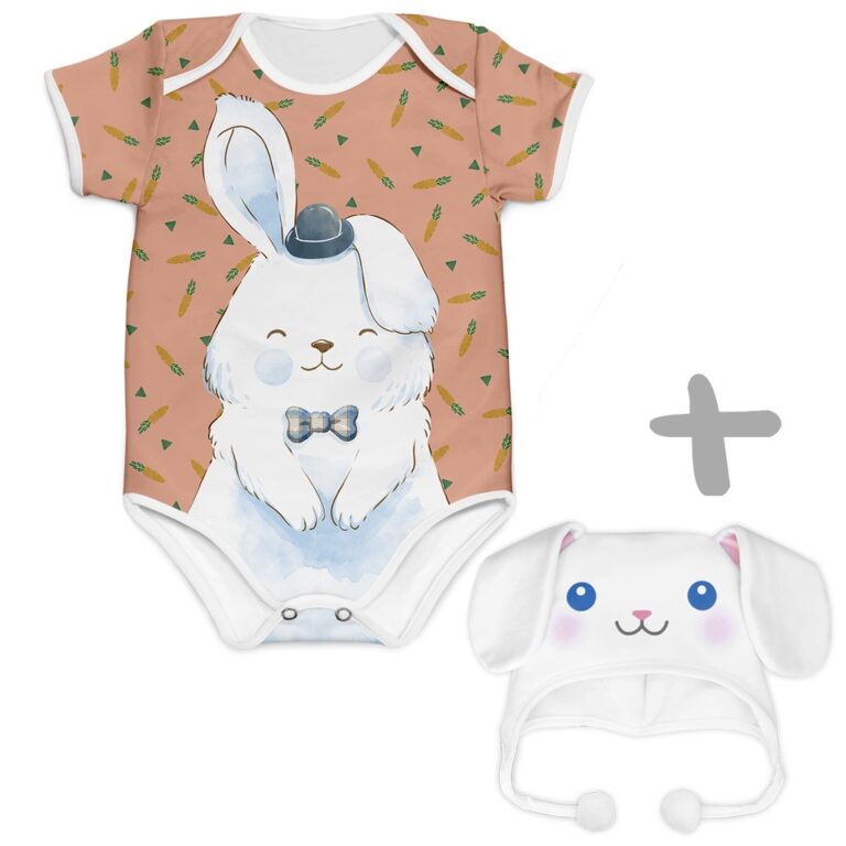 Combo Body Coelho Laranja + Touca Coelho Miniboo P