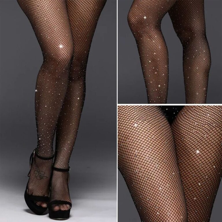 Meia Calça Arrastão Strass Brilho Preta Nude Bra