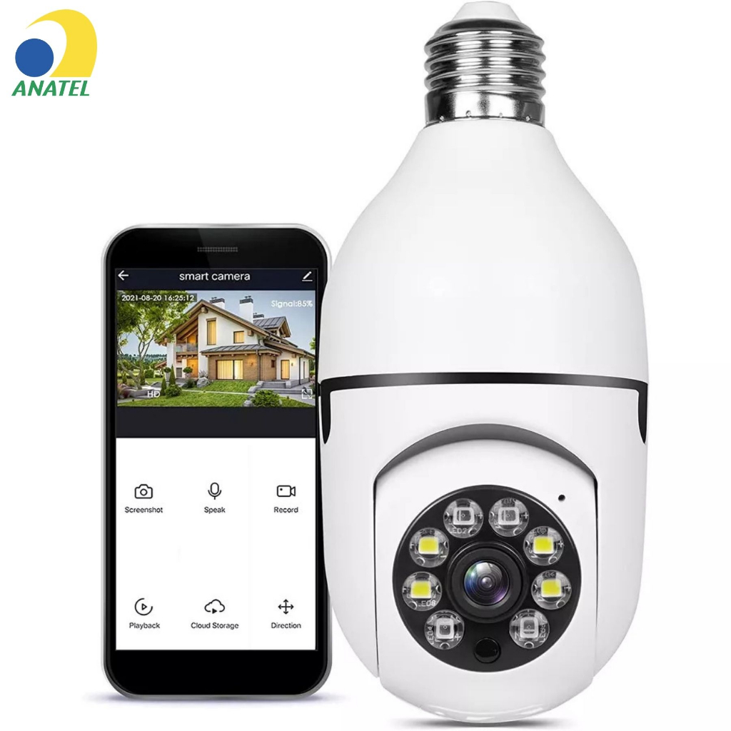 Câmera Wifi IP Sem Fio Giratória 360 Com Encaixe Lampada Bocal Rosca Yoosee Ptz Full HD Visão Noturn