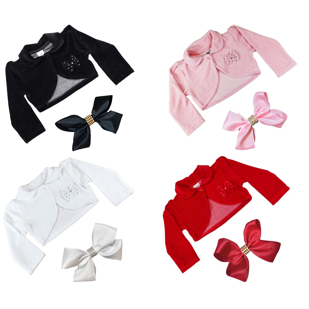 Bolero de Plush Infantil Casaco Casaquinho Com Laço Menina Festa Várias Cores