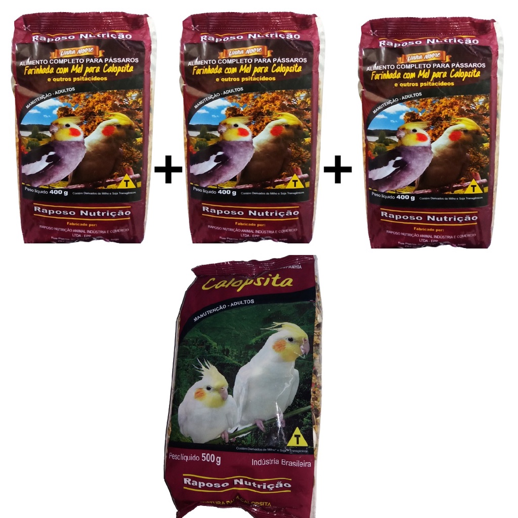 Kit 3 Farinhada Com Mel 400 Gr + Ração De Calopsita 500 Gr