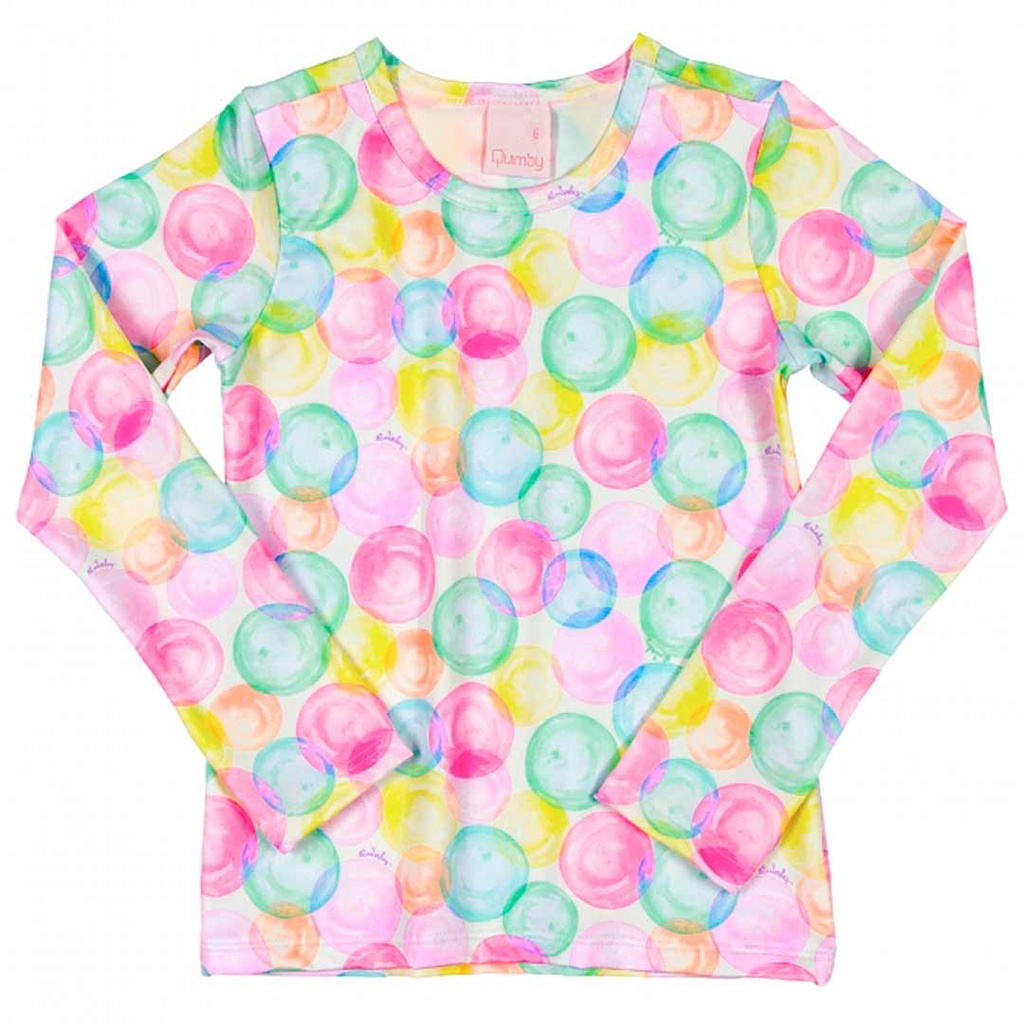 Blusa com Proteção UV Infantil Rosa Bolhas Quimby Presente de Natal