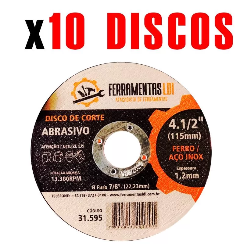 10 Discos de Corte Ferro / Aço INOX 115,0 x 1,20 x 22,2mm LDI