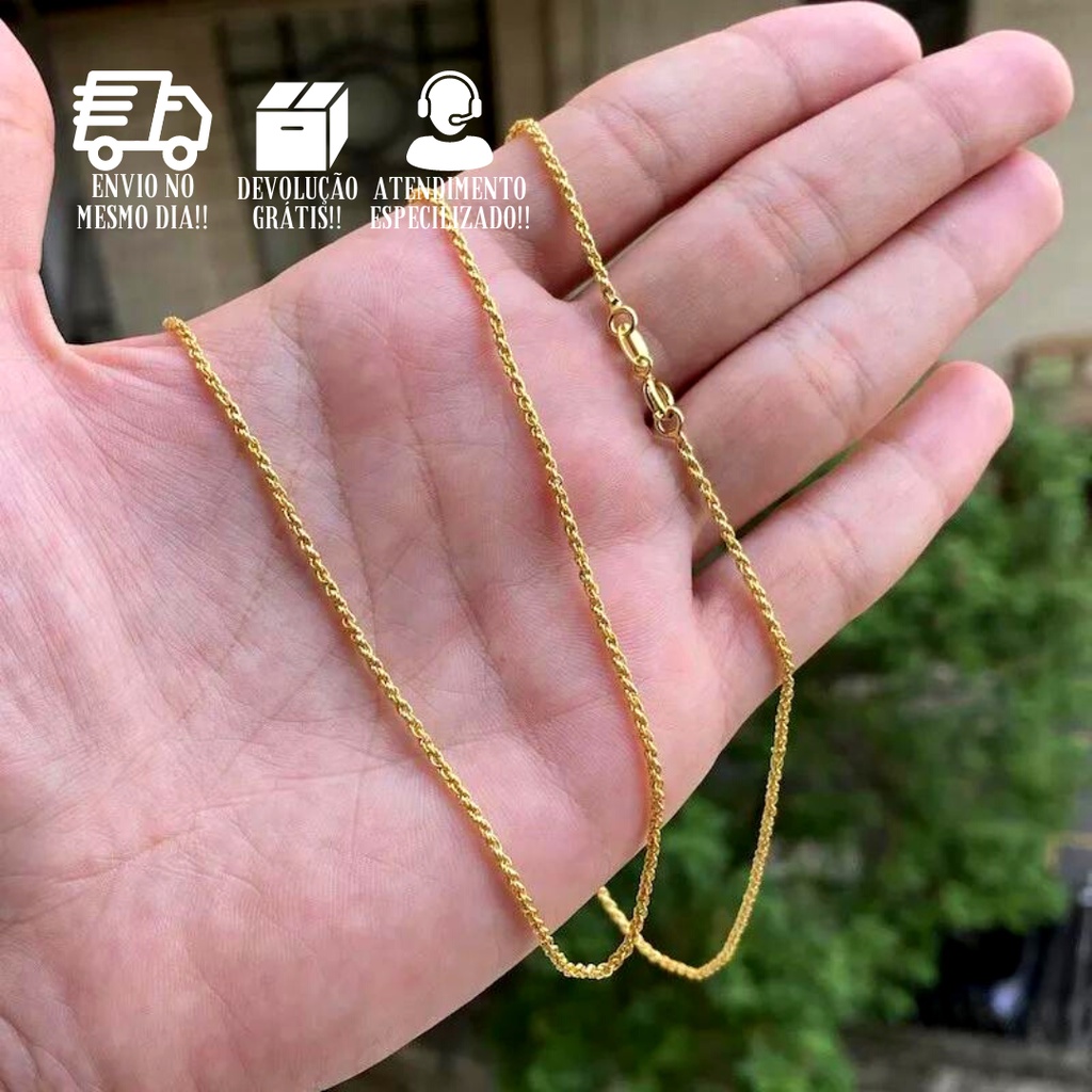 Cordão De Ouro Baiano Diamantado 1,8mm 70cm 5,2g Banhado a Ouro 24K Corrente Masculina