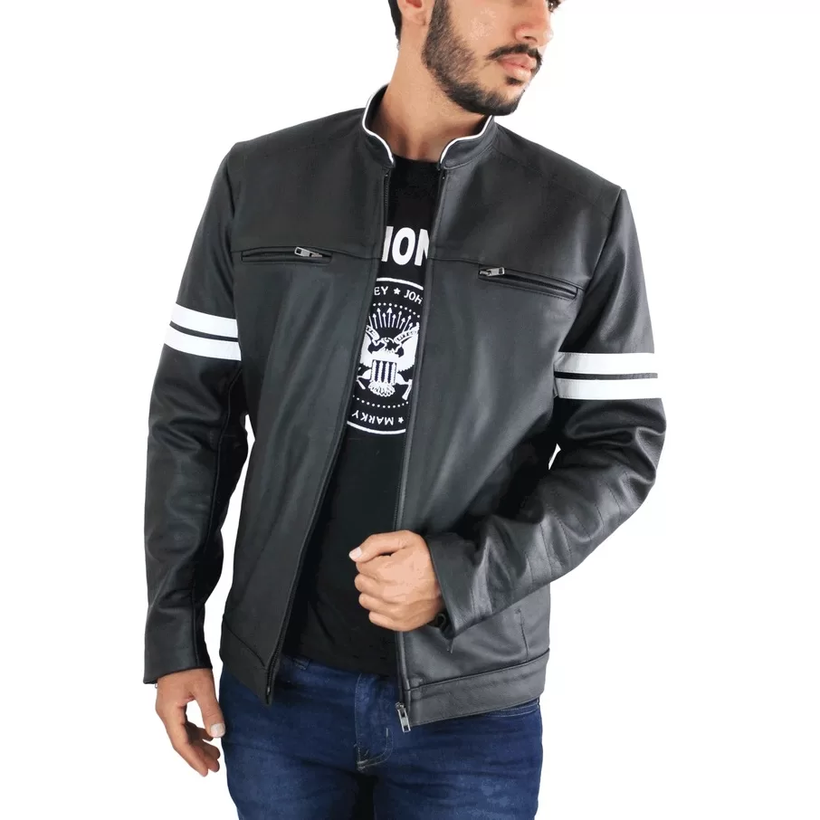 Jaqueta Couro 100% Bovino Legítimo Gola Alta Masculina 502