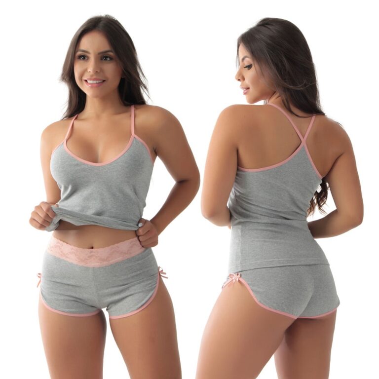 Pijama Algodão Penteado Paris Cinza Mescla