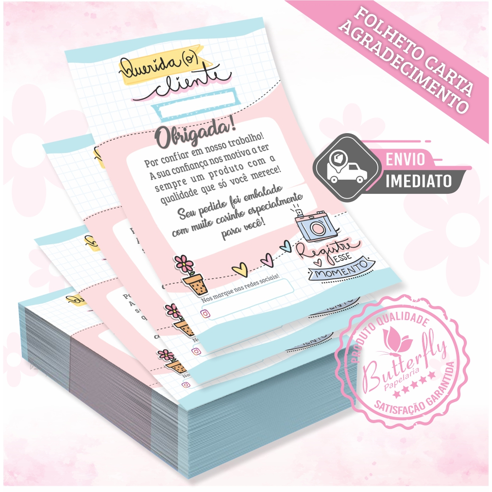 Folhetos Carta de Agradecimento ao Cliente 10×14  – Empresa, Loja, Embalagem