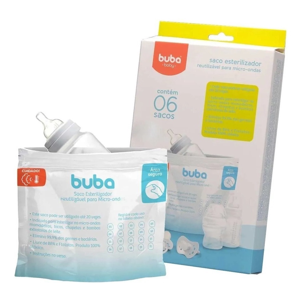 6 Sacos Esterilizador Mamadeira Chupeta Bico Microondas Buba