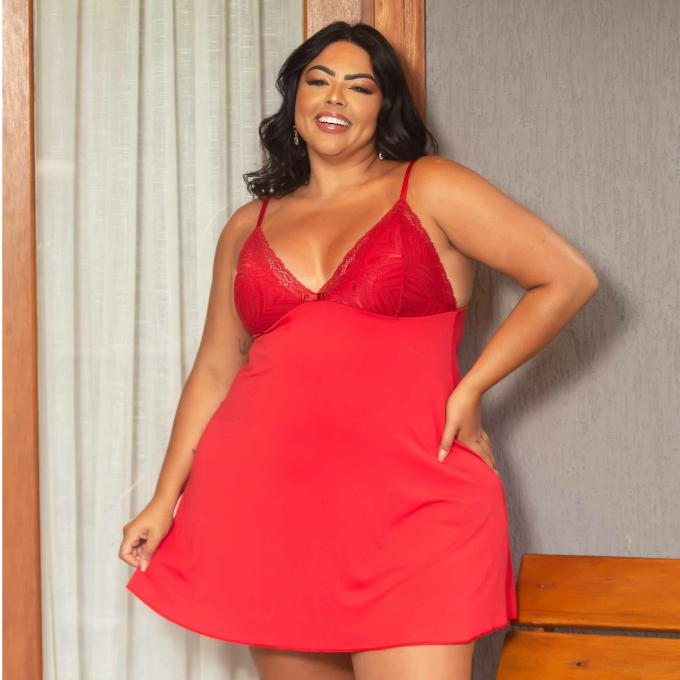 Camisola Plus Size Microfibra com Renda – Co