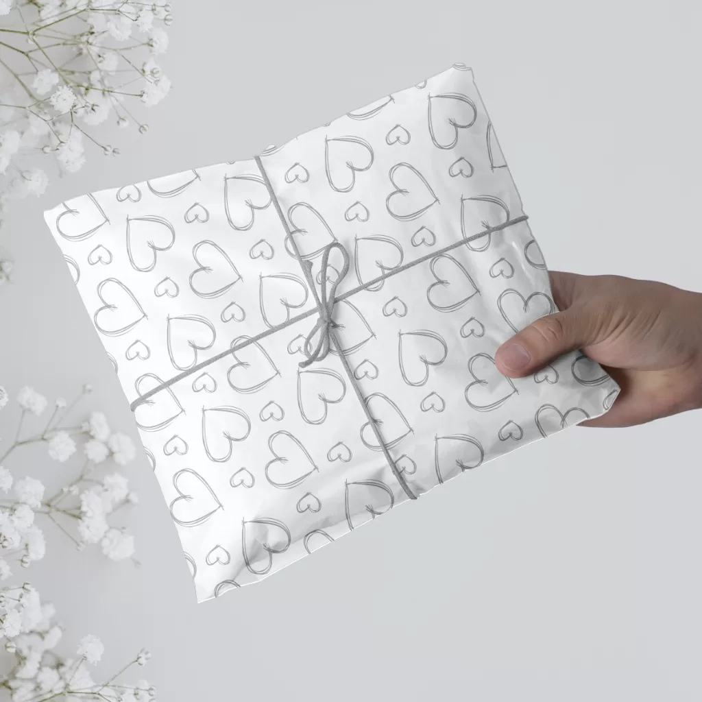 Papel Seda Estampado Coração Prata – 50 unid
