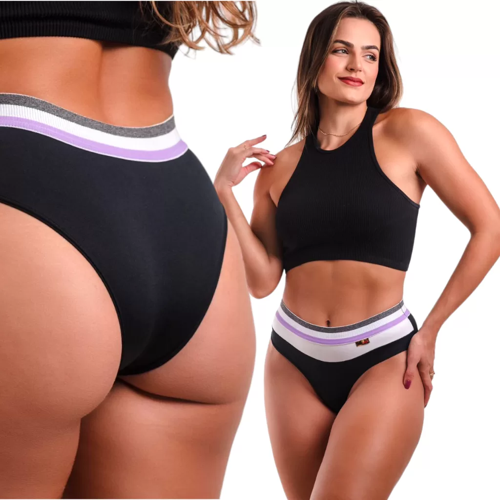 Kit 5 Calcinhas Conforto Com Tarja Cós Alto Forro 100% Algodao Feminina Microfibra Adulto