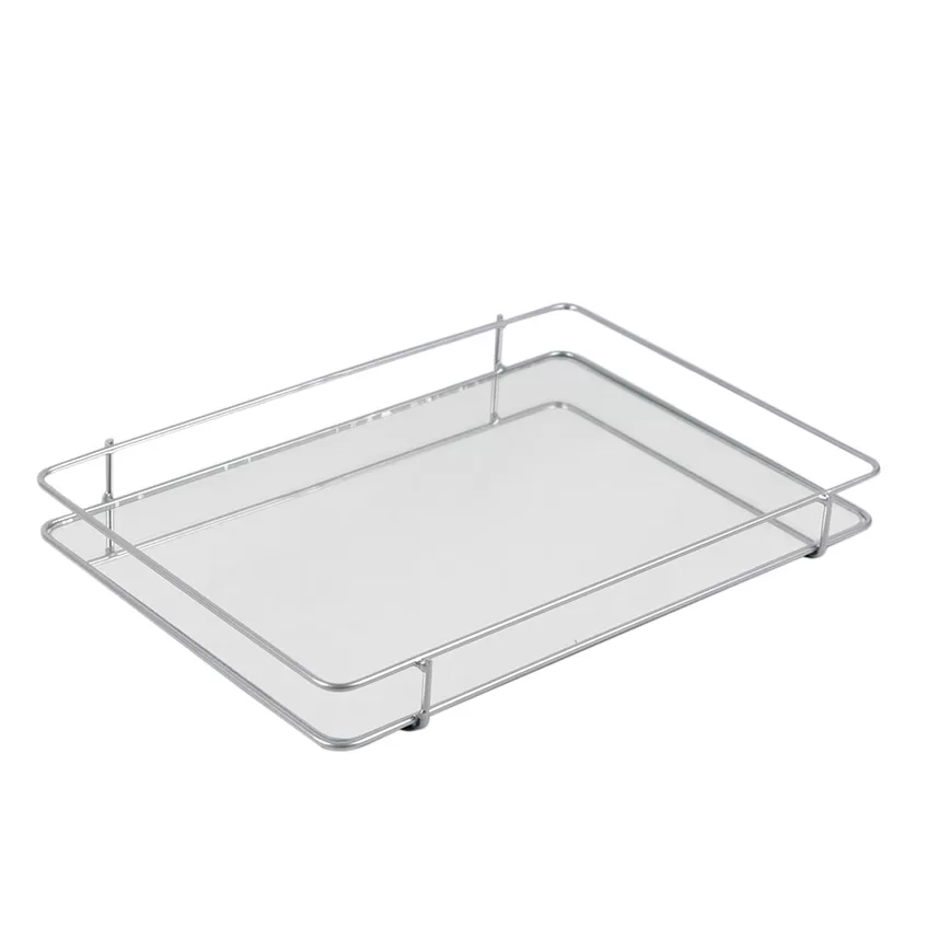 Bandeja Dani Prata Decorativa de Metal e Base de Espelho 20x30cm para Organização de Ambientes