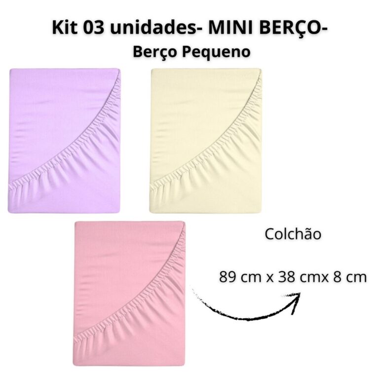 Kit 3 Lençol MINI BERÇO PEQUENO 89 X 38 Avulso M