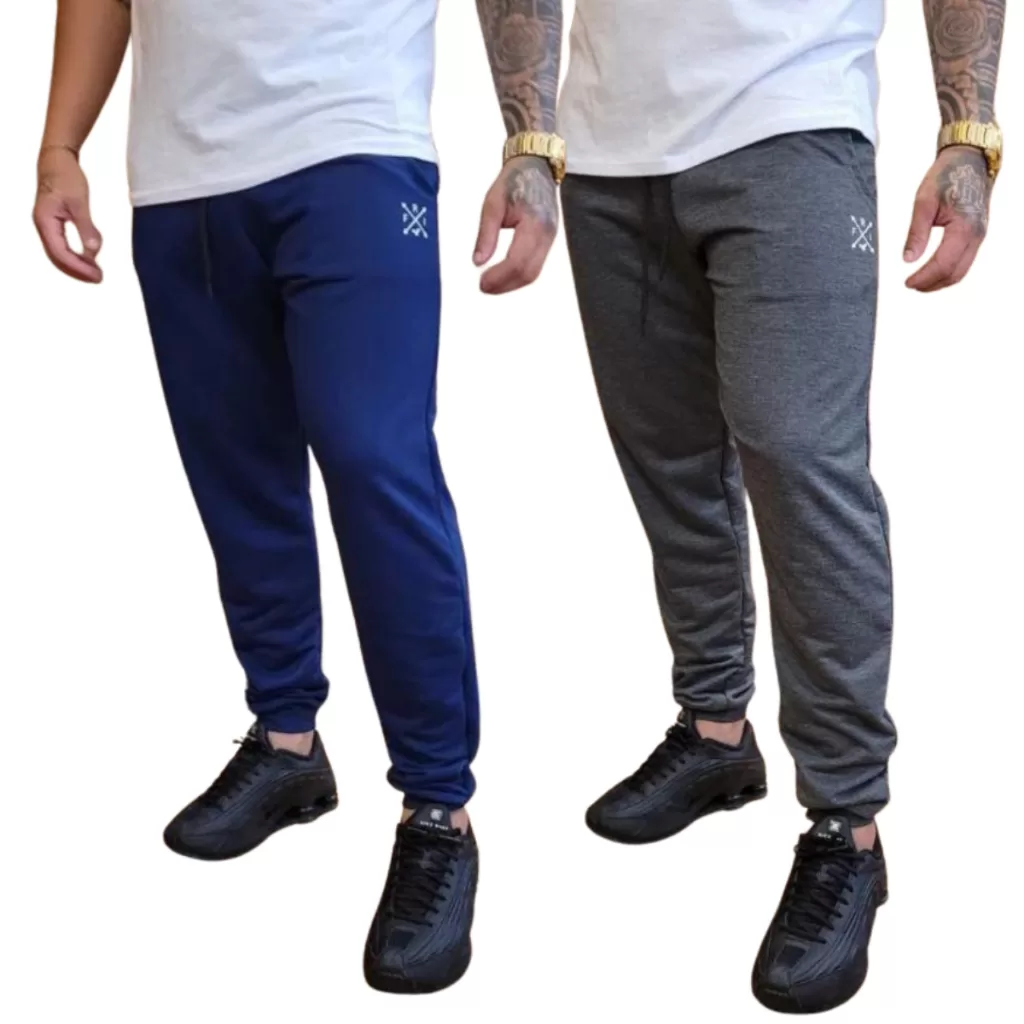 Kit 2 Calças Jogger Moletom Moletinho Masculina Skinny Slim Academia Treino