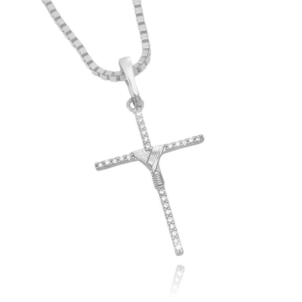 Pingente Masculino de Prata 925 Italiana Agulha Trançado Cravejado Banhado a Prata 925 Pingente De C