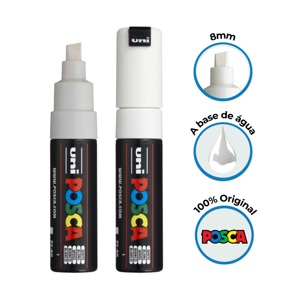 Caneta Posca 8k Ponta Chanfrada 8mm Branca – Uniball