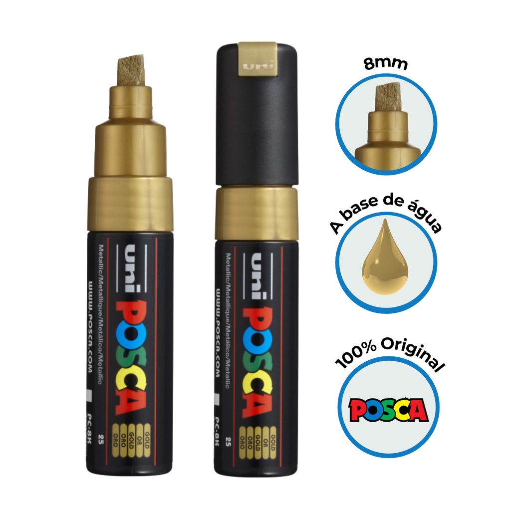Caneta Posca Pc-8k Ponta Chanfrada 8mm Dourada – Uniball