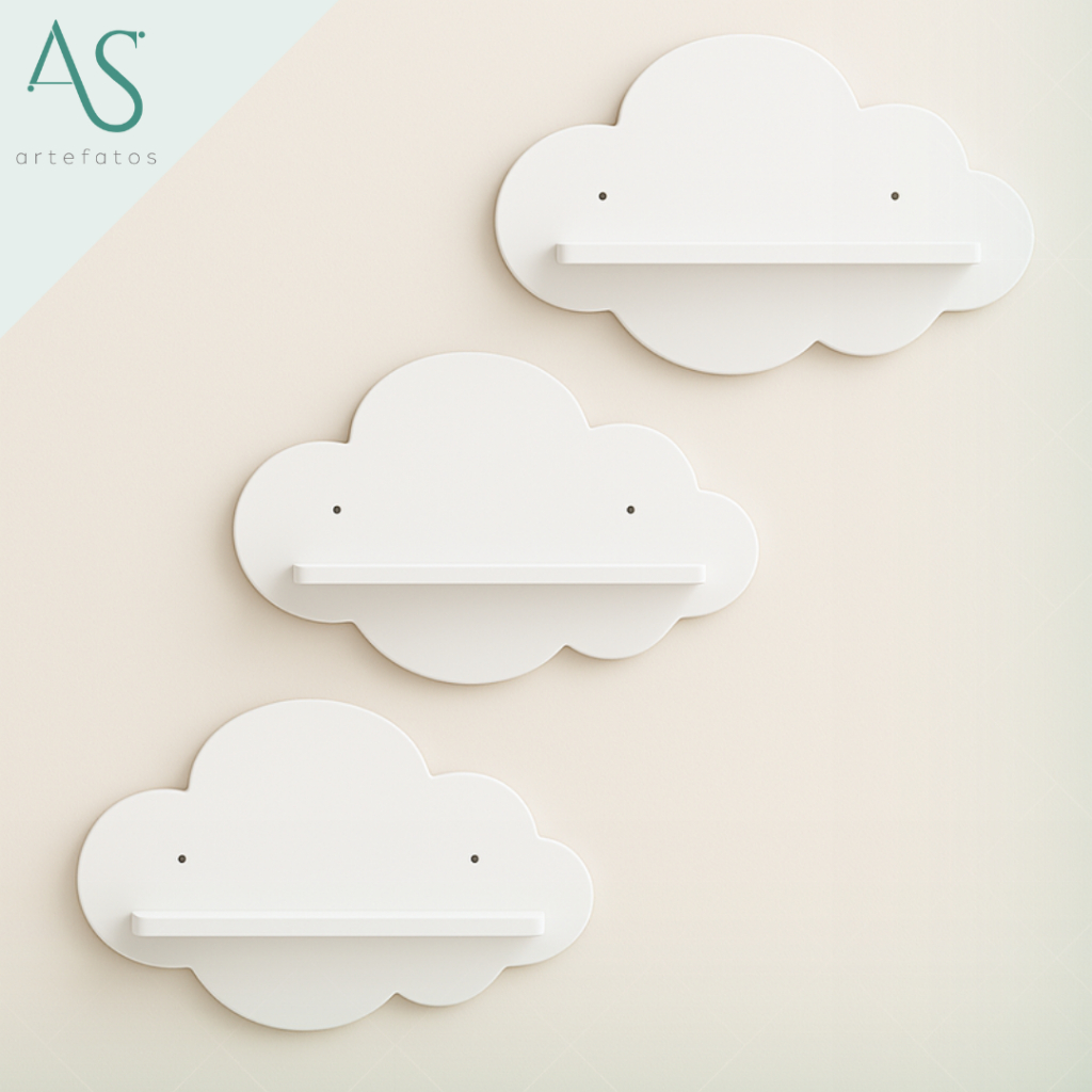 Kit 3 Nichos Modelo Nuvem Em Mdf Quarto De Bebê