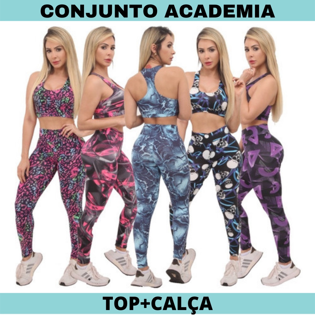 Conjunto De Academia Roupa Fitness Top e Calça Legging Estampado