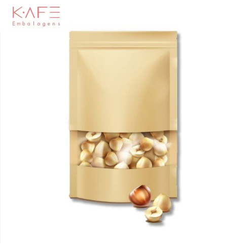 Saco de Papel com Visor Stand Up Pouch Zip Kraft F