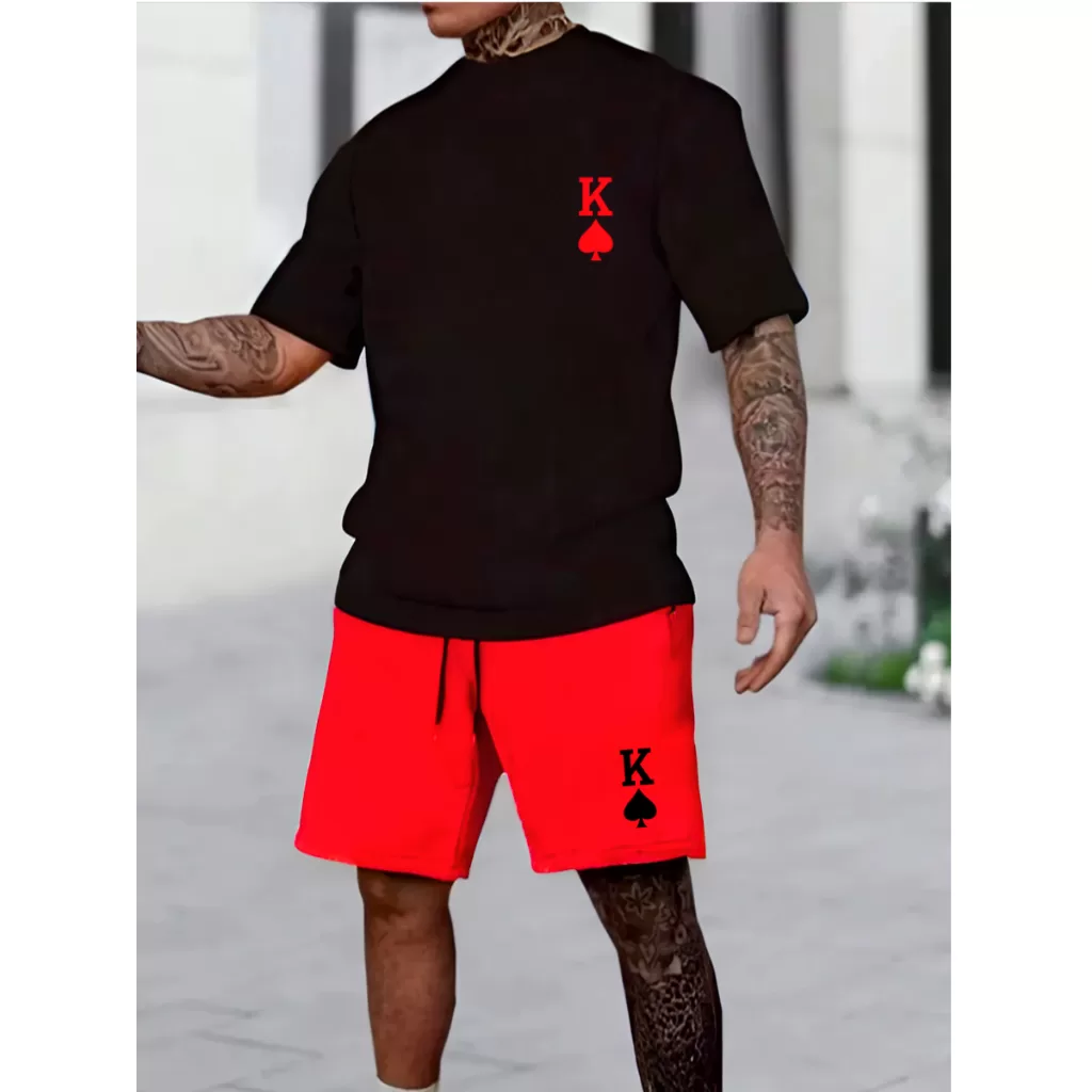 Conjunto Camiseta e Bermuda Rei de Espadas K do Baralho Moda Masculina