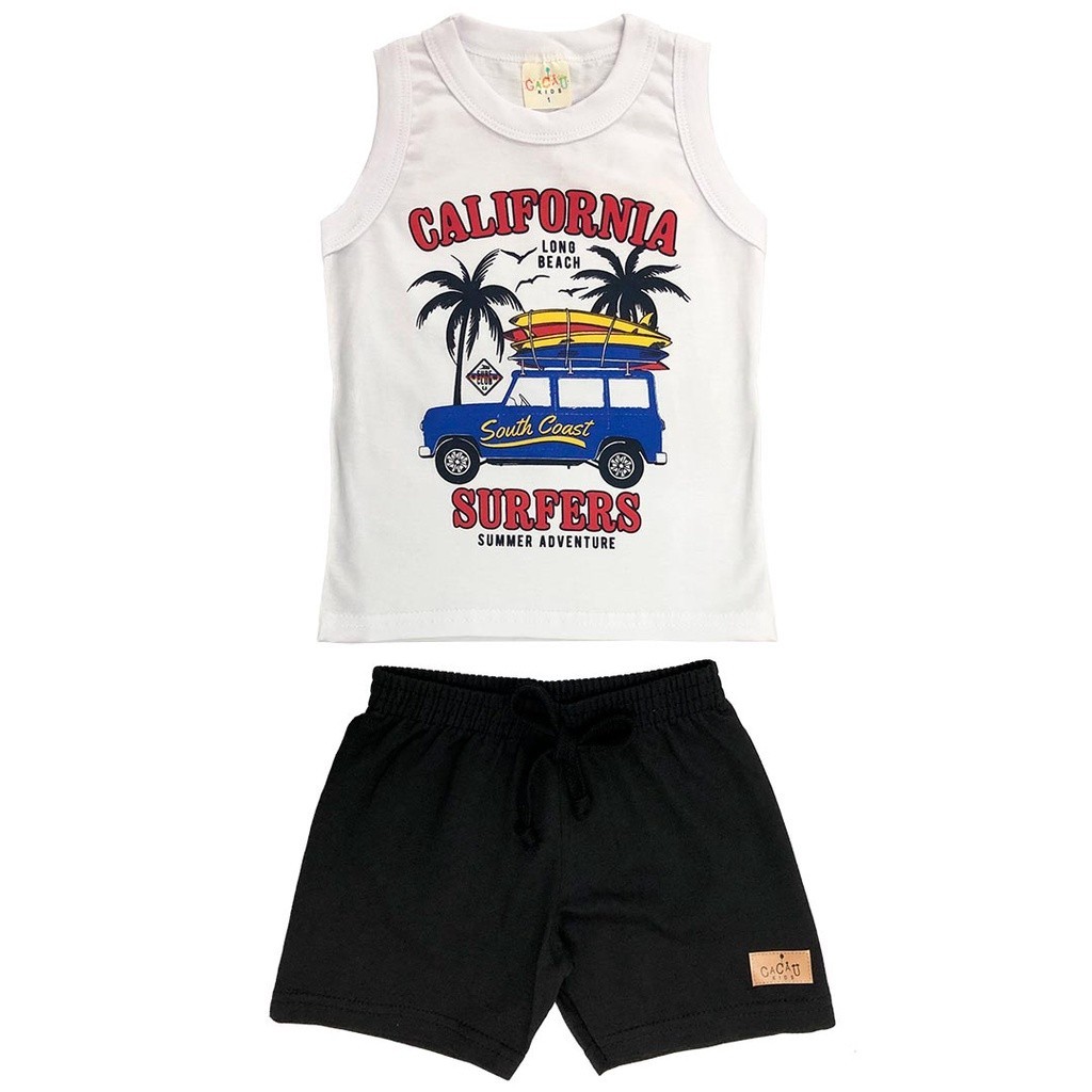 Conjunto Infantil Menino Verão Confortável Manga curta Branco California Tamanho 1