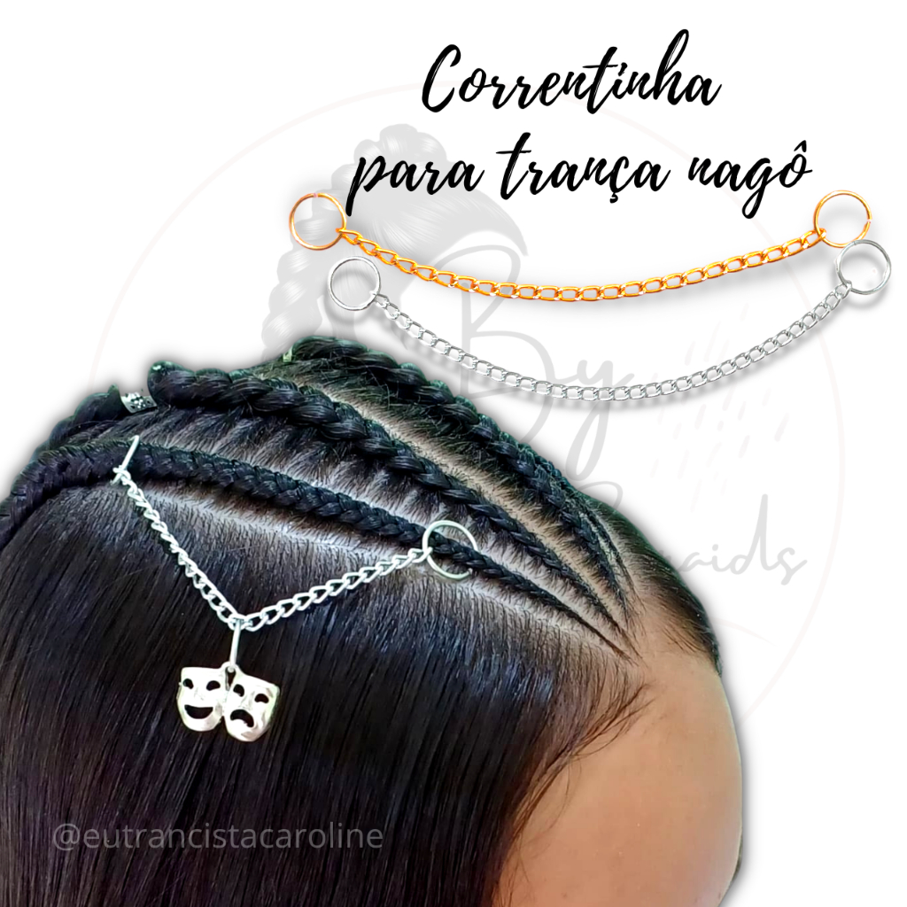 Kit 5 Correntes + 10 Argolas Para Trança Nagô Corrente Para Pingente Trança Acessório Kit Trancista