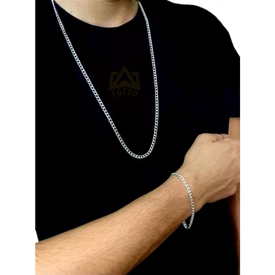 Corrente Cordão Com Pulseira Banhado Prata 925 Ma