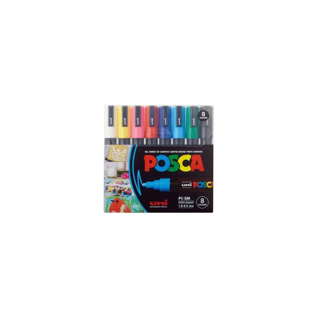 Caneta Posca Pc-5m Estojo C/8 Cores  – Uniball