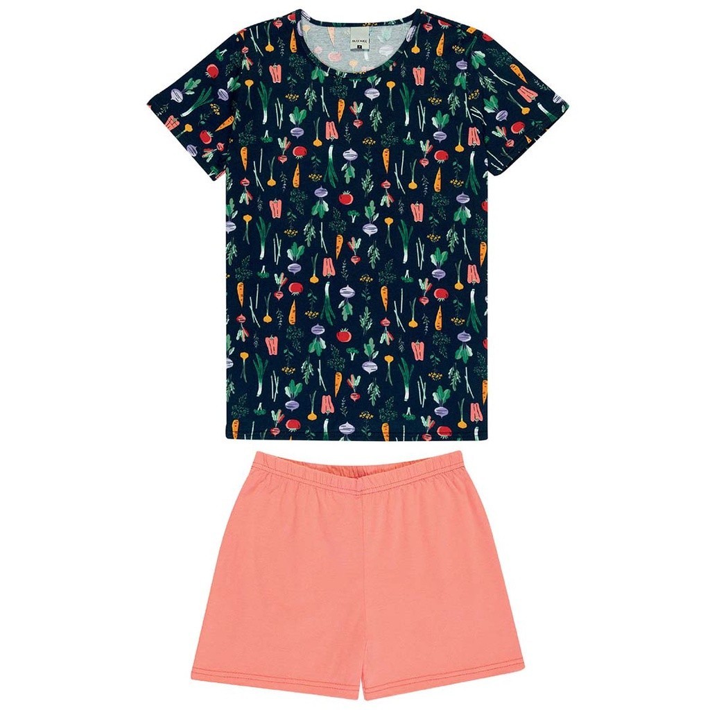 Pijama Feminino Adulto Azul Legumes Malwee Conforto