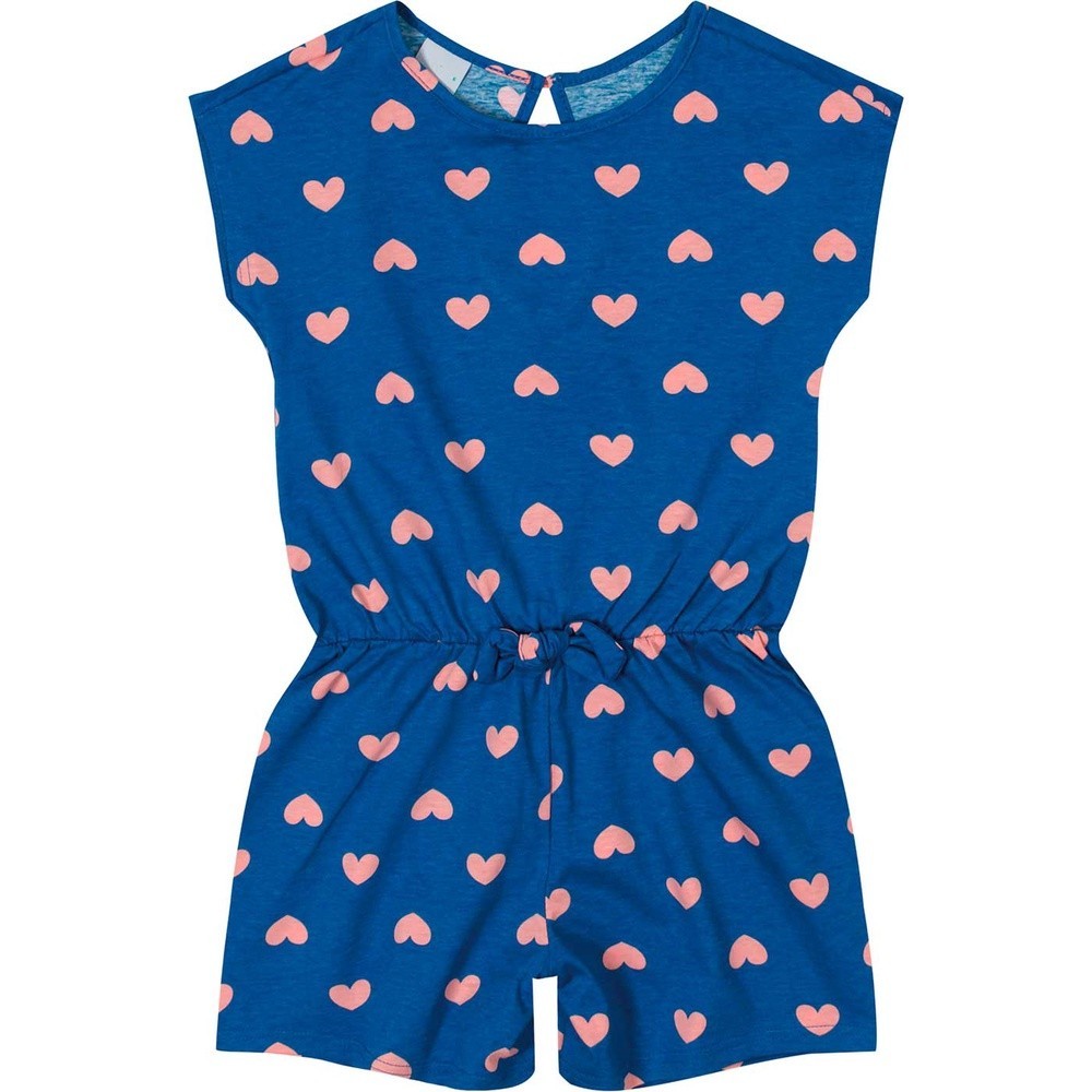 Macacão Infantil Menina Estampada Azul Corações Malwee Algodão Presente de Natal