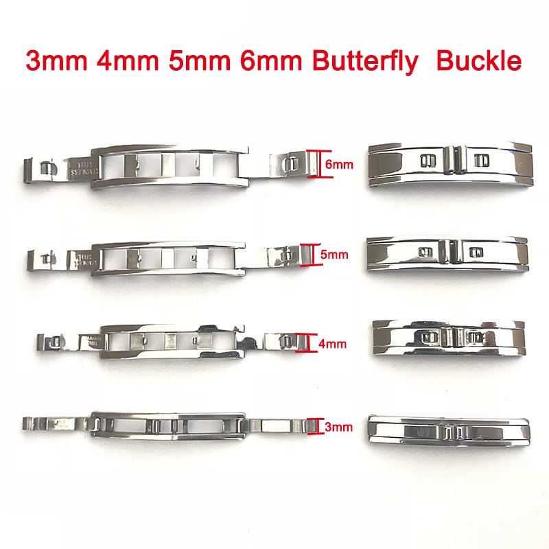 Fivela Dupla 3/4/5/6mm Com De Borboleta Para Relógio Dobrável Fecho Duplo