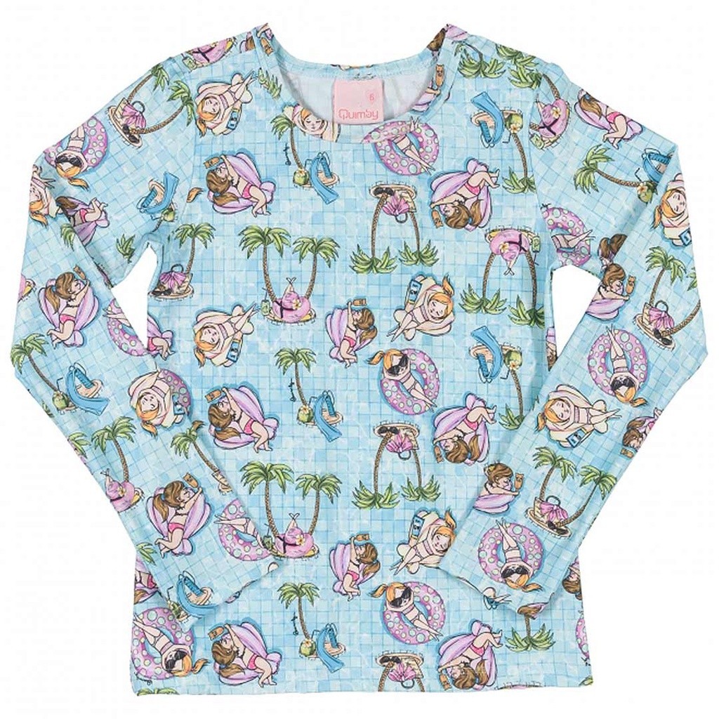 Blusa com Proteção UV Infantil Azul Piscina – Quimby Presente de Natal