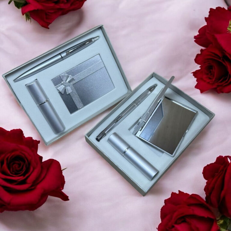Kit Espelho Com Porta Perfume E Caneta Esferográf