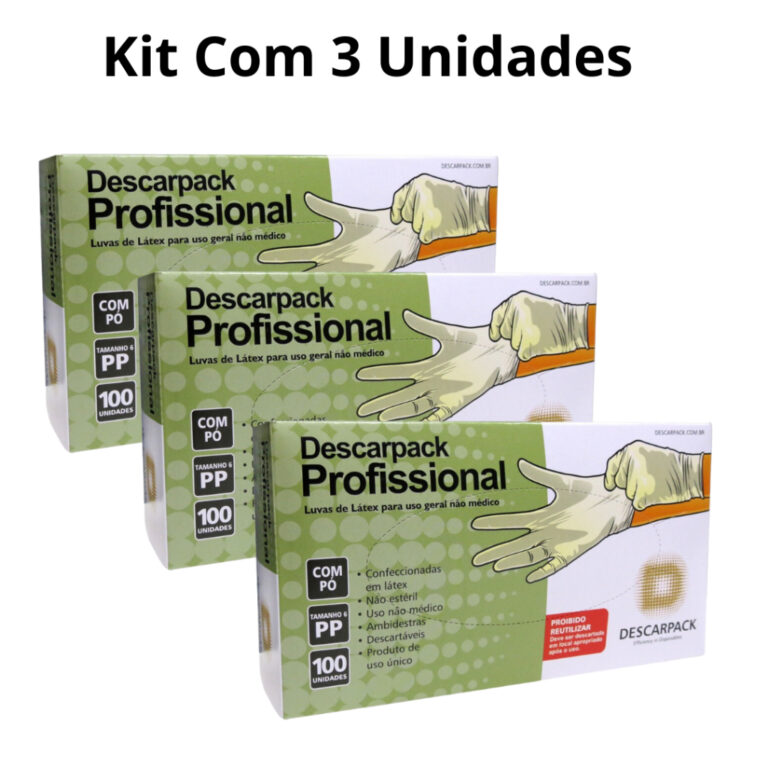 Kit 300 Luva Descartável Látex C/ Pó – PP