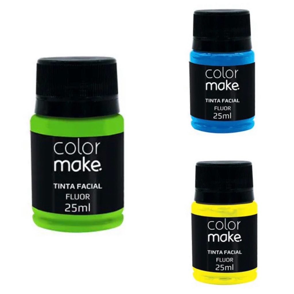 Kit Tinta Líquida Flúor 35ml Colormake C/3 (azul/verde/amarelo) Carnaval Copa do Mundo