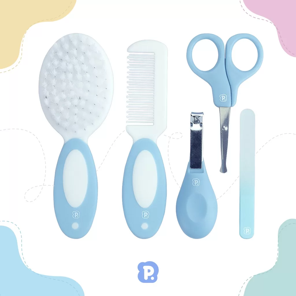 Kit Pimpolho Higiene Bebê com 3 ou 5 peças – Tesourinha, cortador, lixa, escova e pente
