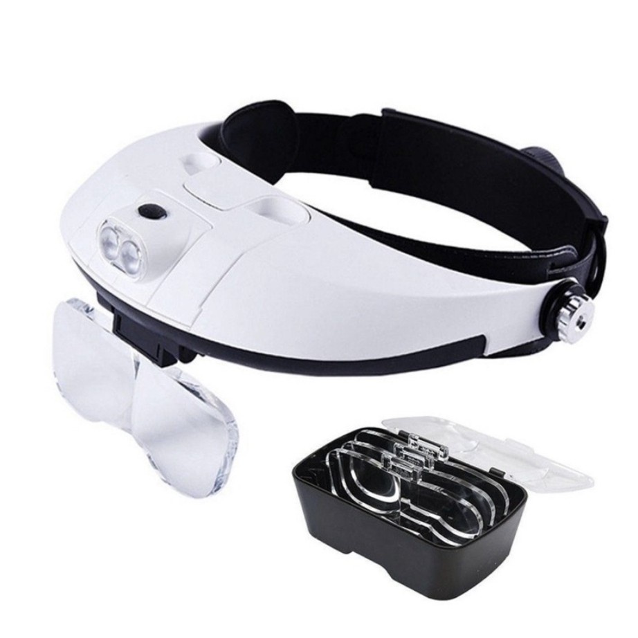 Super Lupa De Cabeça Com Led Profissional 2 Leds + 5 Lentes Aro Ajustável