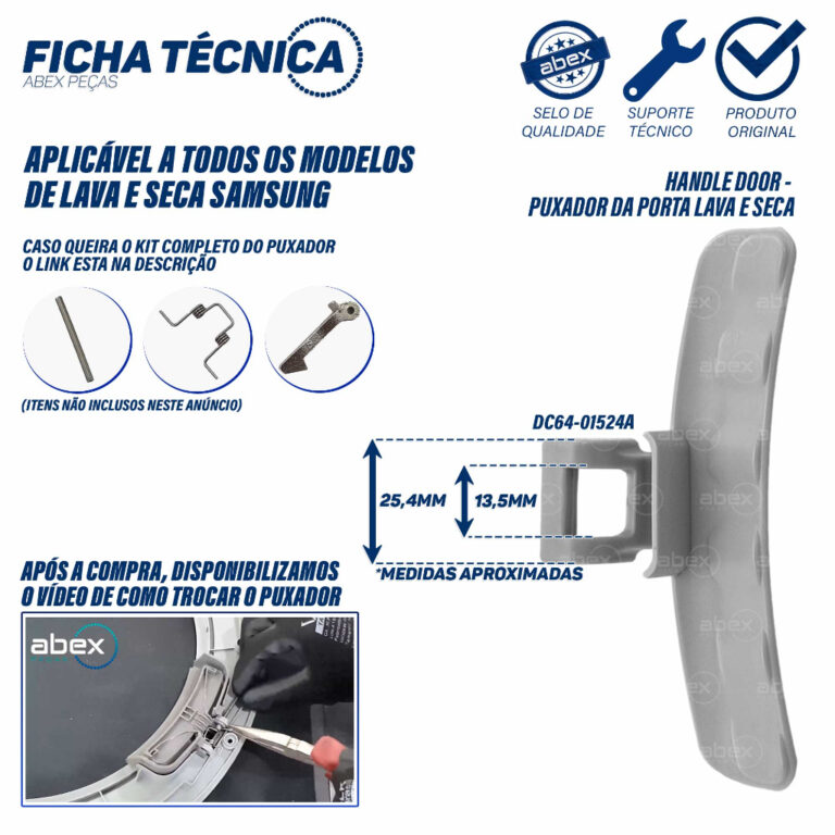 PUXADOR LAVA E SECA DC64-01524A LAVADORA SAMSUNG P