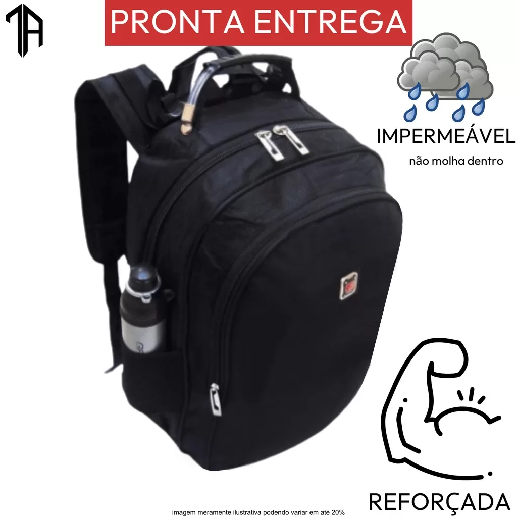 Mochila Bolsa Masculina Feminina Para Notebook 15.6 Reforçada Escolar Grande Cor Preta