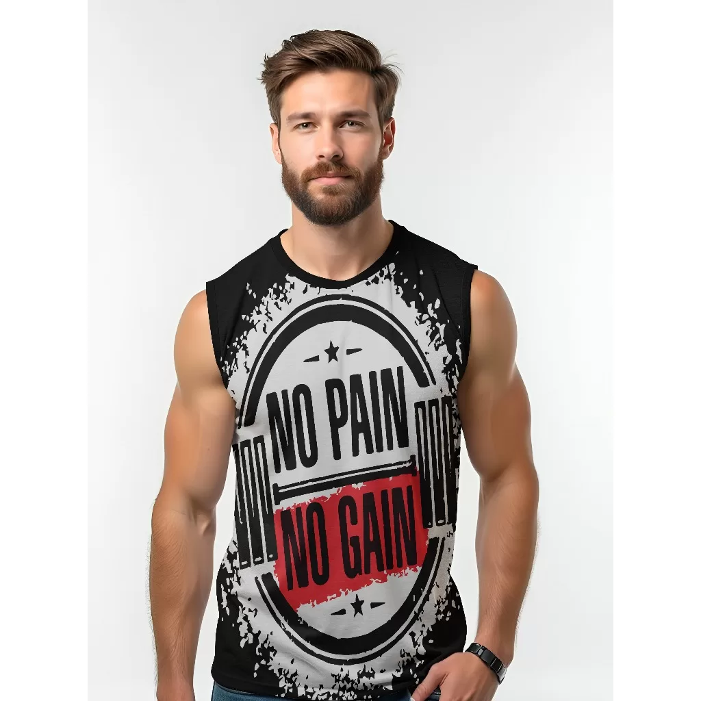 Camiseta Dry Fit Masculina UV 50+ No Pain no Gain Estampada Academia Corrida Treino Casual