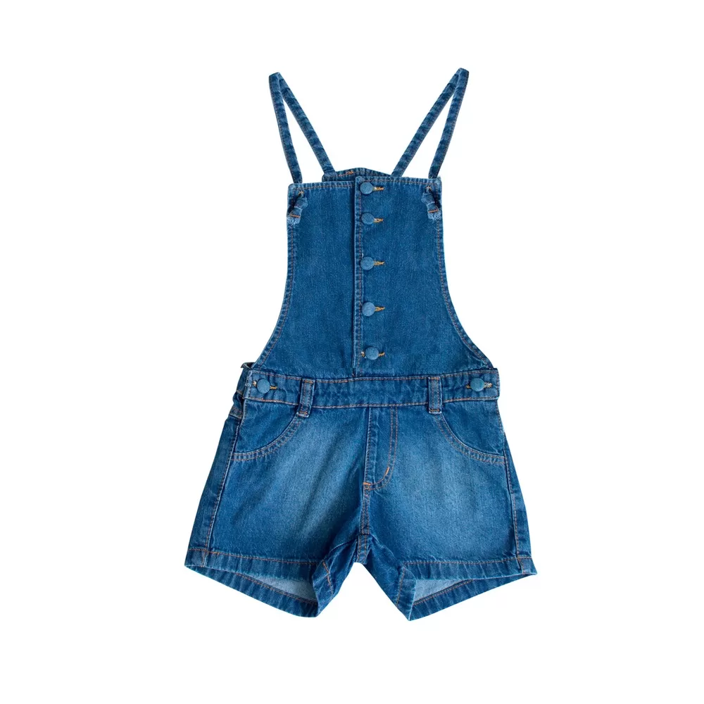 Jardineira Macacão Jeans Feminina Juvenil clara ou escura frente com botões