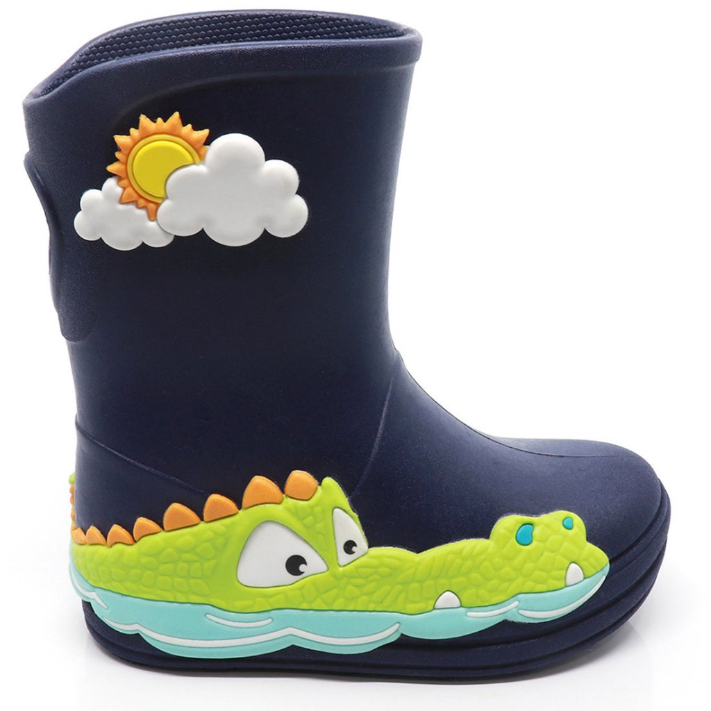 Galocha Bota de Chuva Infantil Plugt Menino Confortável Crocodilo Jacaré Antiderrapante