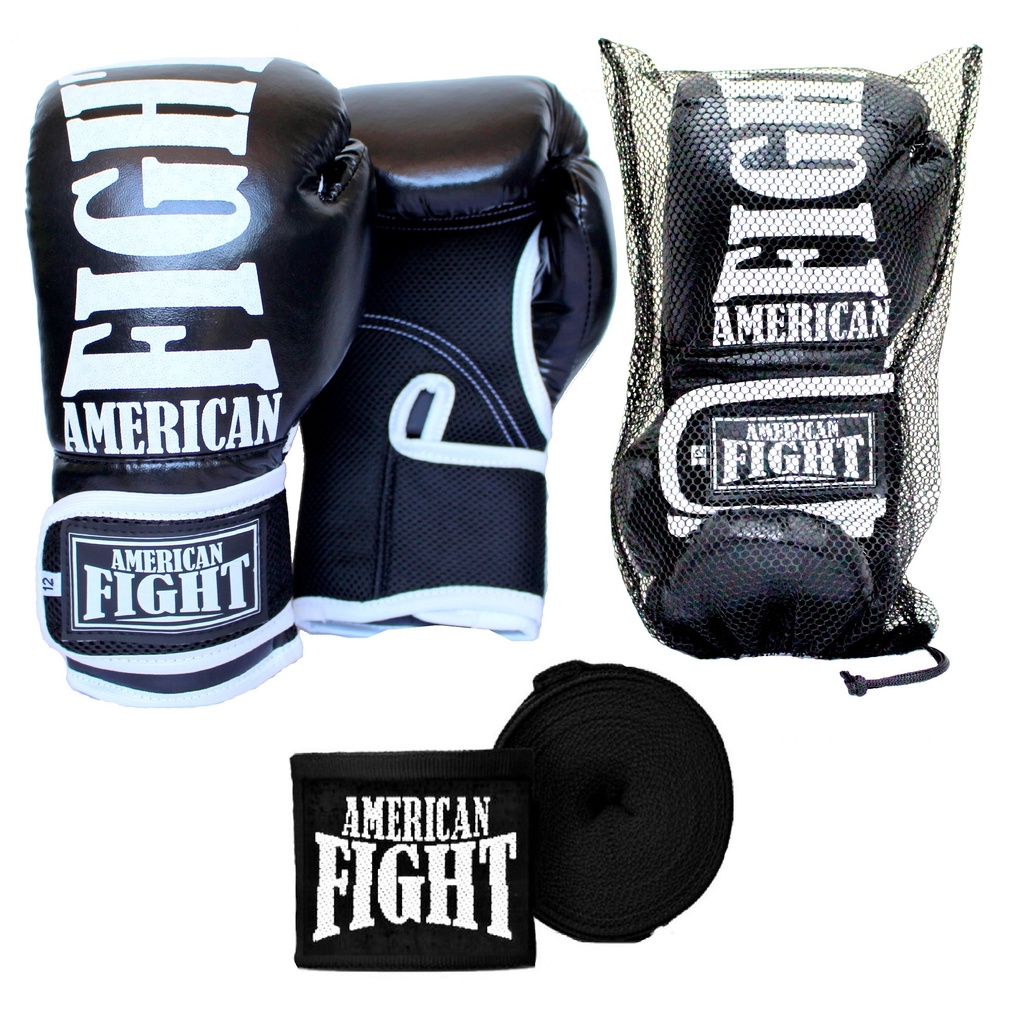 Kit Boxe Muay Thai Luva + Bandagem American Fight Preto – Promoção
